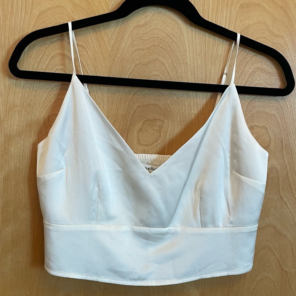Abercrombie & Fitch, White Satin Cropped Tank, Size Medium, NWT